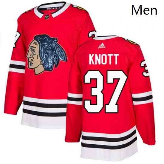 Mens Adidas Chicago Blackhawks 37 Graham Knott Authentic Red Fashion Gold NHL Jersey